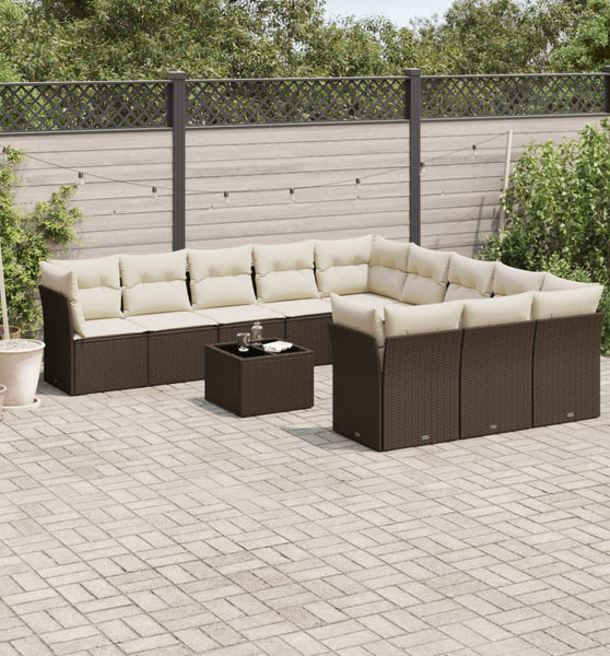 12-tlg. Garten-Sofagarnitur mit Kissen Braun Poly Rattan