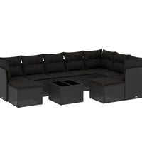 10-tlg. Garten-Sofagarnitur mit Kissen Schwarz Poly Rattan