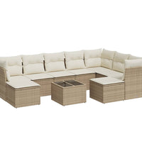 10-tlg. Garten-Sofagarnitur mit Kissen Beige Poly Rattan
