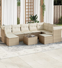 10-tlg. Garten-Sofagarnitur mit Kissen Beige Poly Rattan