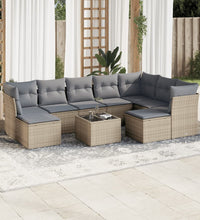 10-tlg. Garten-Sofagarnitur mit Kissen Beige Poly Rattan
