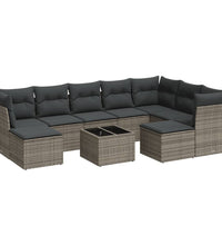 10-tlg. Garten-Sofagarnitur mit Kissen Grau Poly Rattan