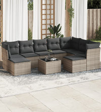 10-tlg. Garten-Sofagarnitur mit Kissen Grau Poly Rattan