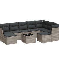 10-tlg. Garten-Sofagarnitur mit Kissen Hellgrau Poly Rattan