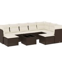 10-tlg. Garten-Sofagarnitur mit Kissen Braun Poly Rattan