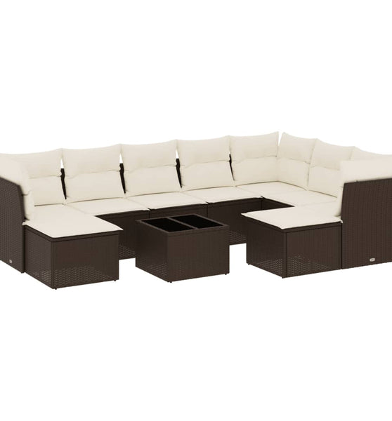 10-tlg. Garten-Sofagarnitur mit Kissen Braun Poly Rattan