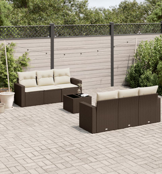 7-tlg. Garten-Sofagarnitur mit Kissen Braun Poly Rattan