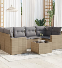7-tlg. Garten-Sofagarnitur mit Kissen Beige Poly Rattan