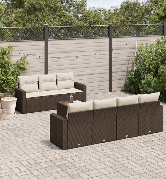 8-tlg. Garten-Sofagarnitur mit Kissen Braun Poly Rattan