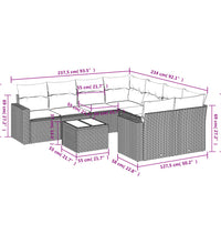 9-tlg. Garten-Sofagarnitur mit Kissen Braun Poly Rattan