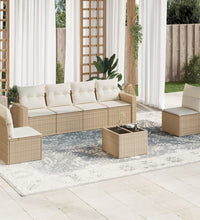 7-tlg. Garten-Sofagarnitur mit Kissen Beige Poly Rattan