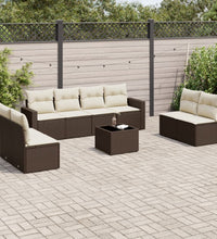 9-tlg. Garten-Sofagarnitur mit Kissen Braun Poly Rattan