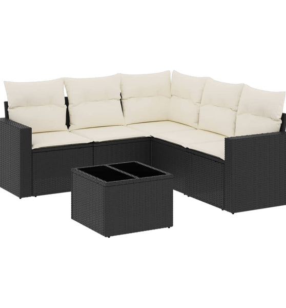 6-tlg. Garten-Sofagarnitur mit Kissen Schwarz Poly Rattan