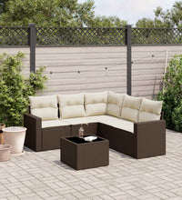 6-tlg. Garten-Sofagarnitur mit Kissen Braun Poly Rattan