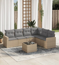 7-tlg. Garten-Sofagarnitur mit Kissen Beige Poly Rattan