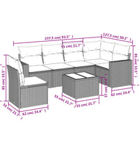 7-tlg. Garten-Sofagarnitur mit Kissen Braun Poly Rattan