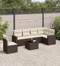 7-tlg. Garten-Sofagarnitur mit Kissen Braun Poly Rattan