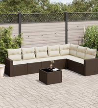 8-tlg. Garten-Sofagarnitur mit Kissen Braun Poly Rattan