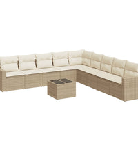 10-tlg. Garten-Sofagarnitur mit Kissen Beige Poly Rattan