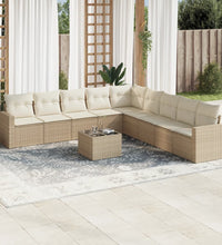 10-tlg. Garten-Sofagarnitur mit Kissen Beige Poly Rattan