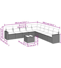 10-tlg. Garten-Sofagarnitur mit Kissen Hellgrau Poly Rattan