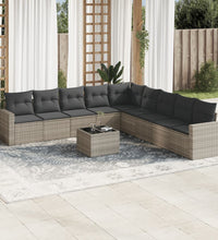 10-tlg. Garten-Sofagarnitur mit Kissen Hellgrau Poly Rattan