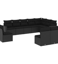10-tlg. Garten-Sofagarnitur mit Kissen Schwarz Poly Rattan