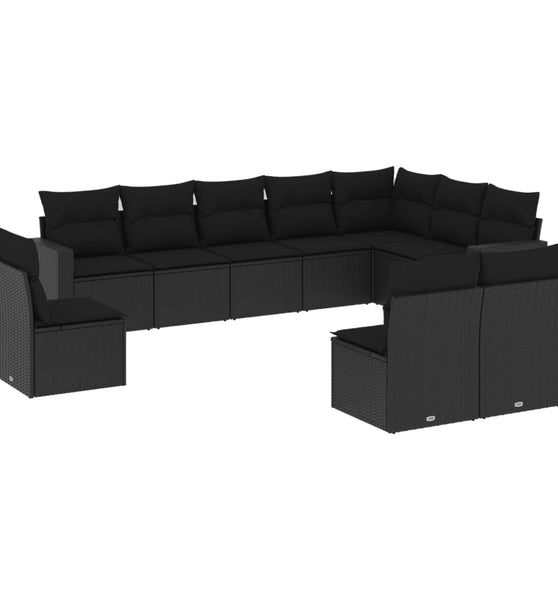 10-tlg. Garten-Sofagarnitur mit Kissen Schwarz Poly Rattan