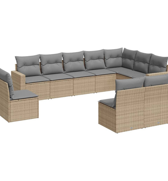 10-tlg. Garten-Sofagarnitur mit Kissen Beige Poly Rattan