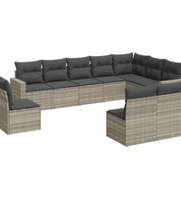 10-tlg. Garten-Sofagarnitur mit Kissen Hellgrau Poly Rattan