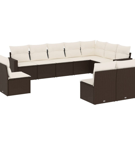 10-tlg. Garten-Sofagarnitur mit Kissen Braun Poly Rattan