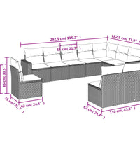 10-tlg. Garten-Sofagarnitur mit Kissen Braun Poly Rattan