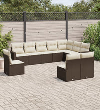 10-tlg. Garten-Sofagarnitur mit Kissen Braun Poly Rattan