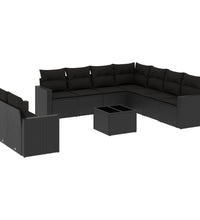 10-tlg. Garten-Sofagarnitur mit Kissen Schwarz Poly Rattan