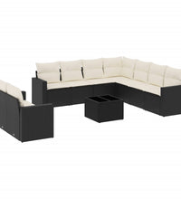 10-tlg. Garten-Sofagarnitur mit Kissen Schwarz Poly Rattan