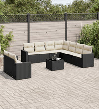 10-tlg. Garten-Sofagarnitur mit Kissen Schwarz Poly Rattan