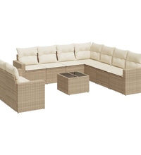10-tlg. Garten-Sofagarnitur mit Kissen Beige Poly Rattan