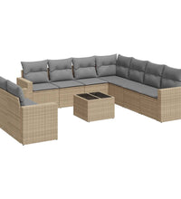 10-tlg. Garten-Sofagarnitur mit Kissen Beige Poly Rattan
