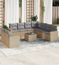 10-tlg. Garten-Sofagarnitur mit Kissen Beige Poly Rattan