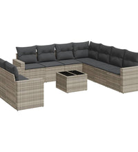 10-tlg. Garten-Sofagarnitur mit Kissen Hellgrau Poly Rattan