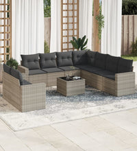 10-tlg. Garten-Sofagarnitur mit Kissen Hellgrau Poly Rattan