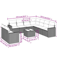 10-tlg. Garten-Sofagarnitur mit Kissen Braun Poly Rattan