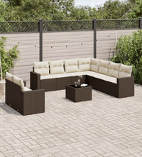 10-tlg. Garten-Sofagarnitur mit Kissen Braun Poly Rattan