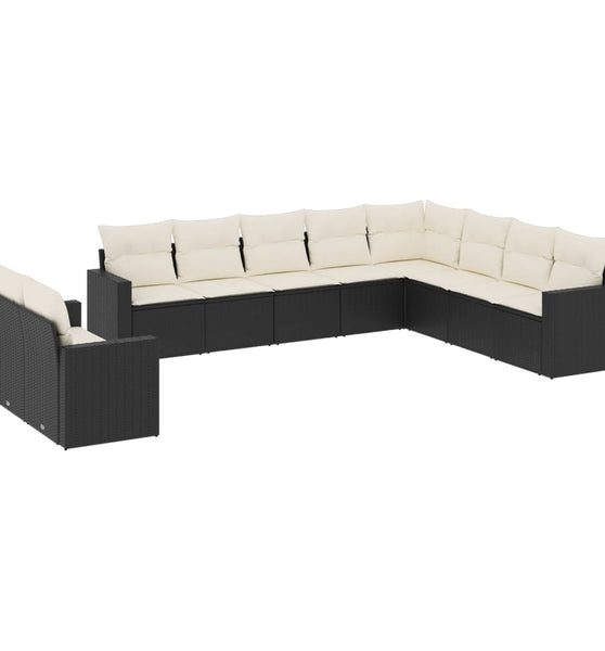 10-tlg. Garten-Sofagarnitur mit Kissen Schwarz Poly Rattan