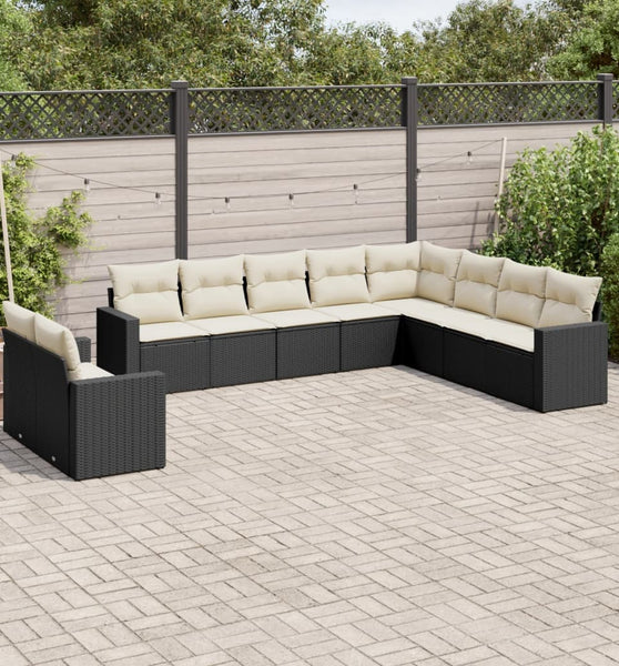 10-tlg. Garten-Sofagarnitur mit Kissen Schwarz Poly Rattan