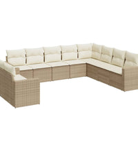 10-tlg. Garten-Sofagarnitur mit Kissen Beige Poly Rattan