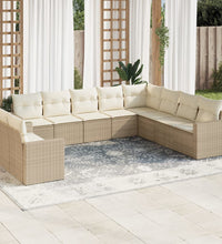 10-tlg. Garten-Sofagarnitur mit Kissen Beige Poly Rattan