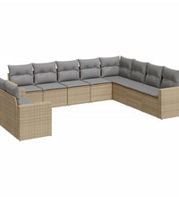 10-tlg. Garten-Sofagarnitur mit Kissen Beige Poly Rattan
