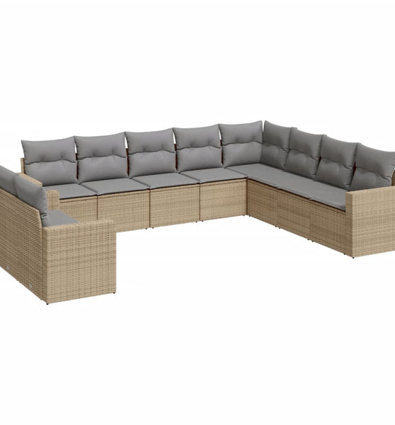 10-tlg. Garten-Sofagarnitur mit Kissen Beige Poly Rattan
