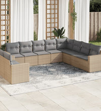 10-tlg. Garten-Sofagarnitur mit Kissen Beige Poly Rattan